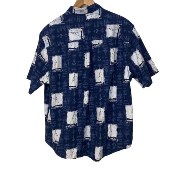 Men’s Royal Palm blue nautical sail boat print short sleeve button down shirt XL - Picture 4 of 4